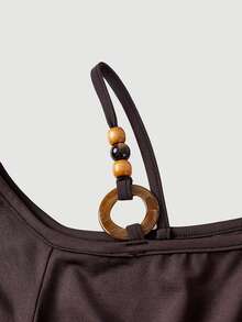 SHEIN MOD Camiseta de manga larga con cuello asimétrico de unicolor para mujer, guardarropa de otoño - Café integral - Ver 6