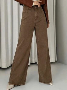 DAZY Women's Solid Color Wide Leg Long Jeans For Long Legs - Brown - View 3