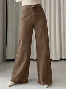 DAZY Women's Solid Color Wide Leg Long Jeans For Long Legs - Brown - View 4