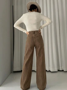 DAZY Women's Solid Color Wide Leg Long Jeans For Long Legs - Brown - View 2