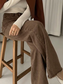 DAZY Women's Solid Color Wide Leg Long Jeans For Long Legs - Brown - View 6