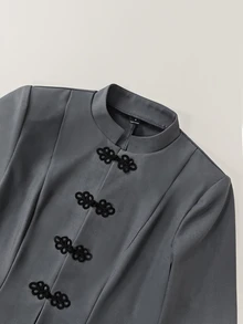 SHEIN Kurbağa Düğmeli Ön Kapanışlı Ceket - Gri - Görünüm 7
