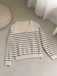 Dazy-Less ラグランスリーブ ストライプセーター、長袖トップス、秋服 ビジネスカジュアル レディース 仕事着 ニットトップス - アプリコット - チェックする 11