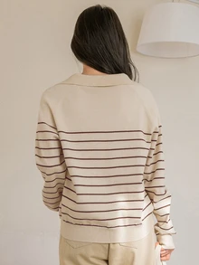 Dazy-Less ラグランスリーブ ストライプセーター、長袖トップス、秋服 ビジネスカジュアル レディース 仕事着 ニットトップス - アプリコット - チェックする 5