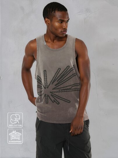 FORM&CHAOS Men's Summer Loose Washed Snowflake Print Tank Top