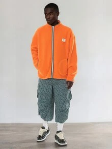 FORM&CHAOS Men's Autumn/Winter Orange Fluorescent Colorblock Trim Zipper Jacket - Burnt Orange - View 3