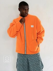 FORM&CHAOS Men's Autumn/Winter Orange Fluorescent Colorblock Trim Zipper Jacket - Burnt Orange - View 1