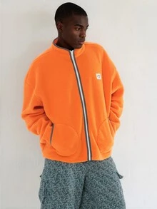 FORM&CHAOS Men's Autumn/Winter Orange Fluorescent Colorblock Trim Zipper Jacket - Burnt Orange - View 5