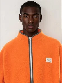 FORM&CHAOS Men's Autumn/Winter Orange Fluorescent Colorblock Trim Zipper Jacket - Burnt Orange - View 6