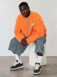 FORM&CHAOS Men's Autumn/Winter Orange Fluorescent Colorblock Trim Zipper Jacket - Burnt Orange - View 7