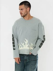 FORM&CHAOS Men's Square Raw Edge Grey Street Print Crew Neck Sweatshirt - Grey - View 4