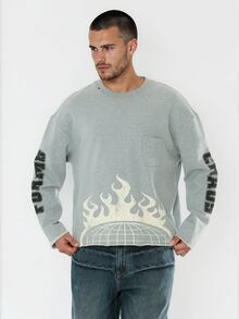 FORM&CHAOS Men's Square Raw Edge Grey Street Print Crew Neck Sweatshirt - Grey - View 5