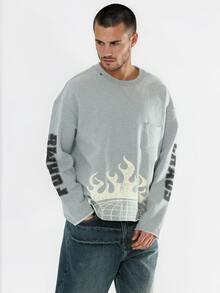 FORM&CHAOS Men's Square Raw Edge Grey Street Print Crew Neck Sweatshirt - Grey - View 7