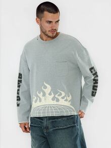 FORM&CHAOS Men's Square Raw Edge Grey Street Print Crew Neck Sweatshirt - Grey - View 6