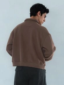 FORM&CHAOS Men's Autumn/Winter Brown Oversized Zip-Up Sweatshirt With Turn-Down Collar - Brown - View 2