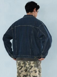 FORM&CHAOS Men's Fashion Versatile Single-Breasted Long Sleeve Denim Jacket - Navy Blue - View 2