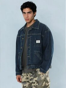 FORM&CHAOS Men's Fashion Versatile Single-Breasted Long Sleeve Denim Jacket - Navy Blue - View 4