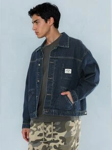 FORM&CHAOS Men's Fashion Versatile Single-Breasted Long Sleeve Denim Jacket - Navy Blue - View 6