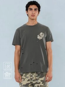 FORM&CHAOS [100 Cotton]Men's Graphic T Shirts Washed Short Sleeve Vintage Streetwear Grunge Distressed Street City Break Summer Autumn - Black - View 1