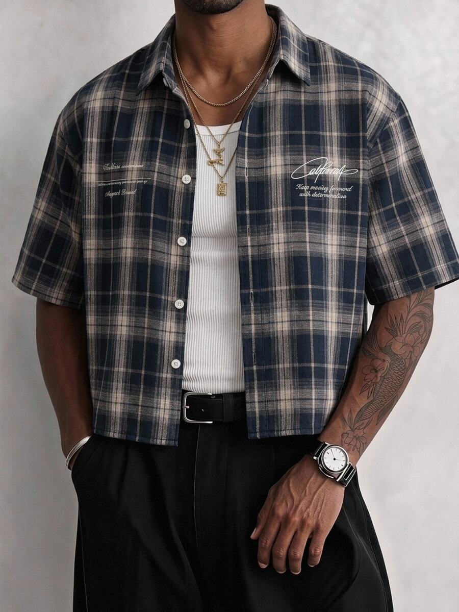GENTILAND Men's Summer Casual Plaid Short Sleeve Shirt - Ginger - View 1