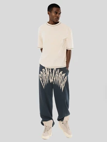 FORM&CHAOS Men's Autumn Navy Blue Loose Sweatpants Street Print Long Pants - Navy Blue - View 3
