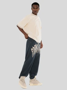 FORM&CHAOS Men's Autumn Navy Blue Loose Sweatpants Street Print Long Pants - Navy Blue - View 4