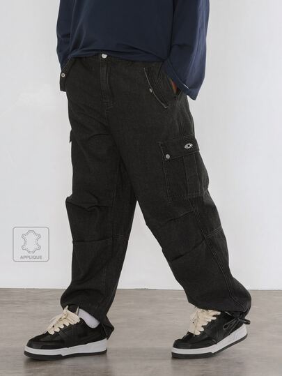 FORM&CHAOS Men's Summer Loose Black Cargo Denim Jeans