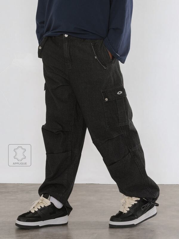 FORM&CHAOS Men's Summer Loose Black Cargo Denim Jeans