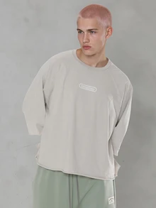 FORM&CHAOS Men's Summer Vintage Wide Sleeve Washed Loose Raglan Sleeve T-Shirt - Grey - View 3