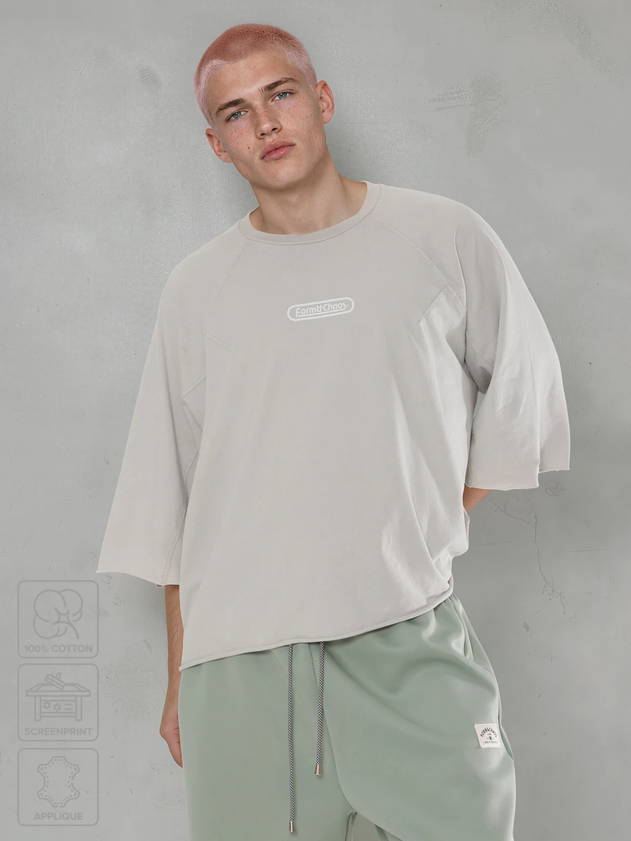 FORM&CHAOS Men's Summer Vintage Wide Sleeve Washed Loose Raglan Sleeve T-Shirt - Grey - View 1