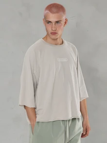 FORM&CHAOS Men's Summer Vintage Wide Sleeve Washed Loose Raglan Sleeve T-Shirt - Grey - View 5