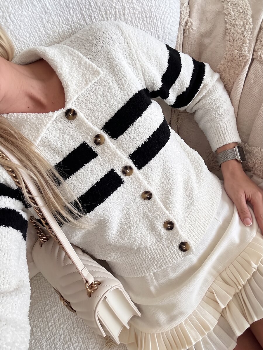 Autumina Women's Autumn/Winter Lazy Casual Daily Home Commute Photography College Style Stand Collar Striped Cardigan - Multicolor - View 1