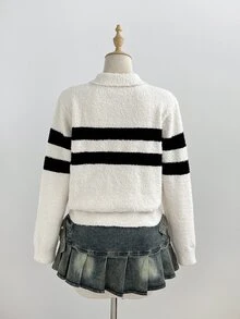 Autumina Women's Autumn/Winter Lazy Casual Daily Home Commute Photography College Style Stand Collar Striped Cardigan - Multicolor - View 2