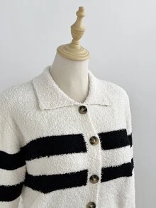 Autumina Women's Autumn/Winter Lazy Casual Daily Home Commute Photography College Style Stand Collar Striped Cardigan - Multicolor - View 5