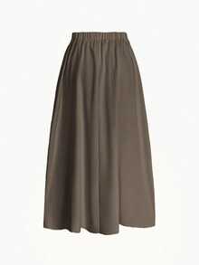 EMERY ROSE A-Line Solid Color High Waist Skirt Maxi Women - Khaki - View 2