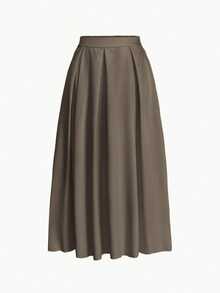 EMERY ROSE A-Line Solid Color High Waist Skirt Maxi Women - Khaki - View 5