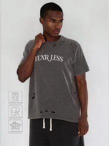 FORM&CHAOS [100% Cotton]Men's Vintage Washed Graphic T-Shirt -Streetwear Heavyweight Distressed Tee, Retro Loose Fit Casual Crew Neck Tops - Black - View 1