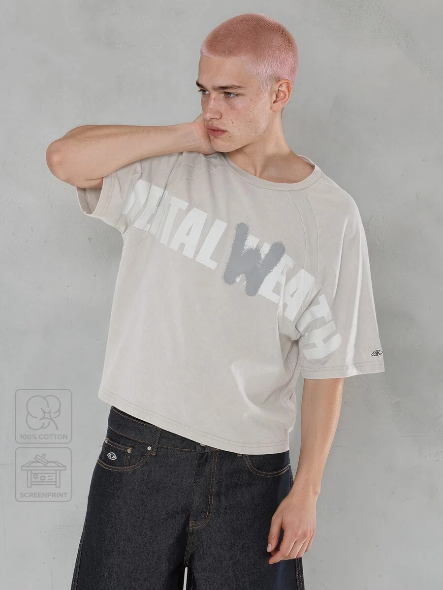 FORM&CHAOS [100% Cotton]Men's Vintage Washed Graphic T-Shirt - Streetwear Heavyweight Short Sleeve Tee, Retro Loose Fit Casual Tops - Beige - View 1