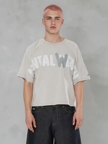 FORM&CHAOS [100% Cotton]Men's Vintage Washed Graphic T-Shirt - Streetwear Heavyweight Short Sleeve Tee, Retro Loose Fit Casual Tops - Beige - View 5
