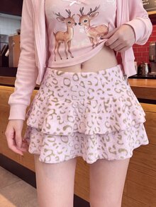 Comfortcana 女款豹紋休閒百搭日常裙褲 - 粉色 - 查看 4