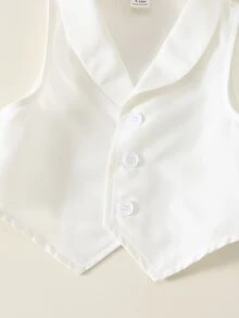 SHEIN 男嬰 3件組秋冬優雅可愛白色紳士套裝，白色襯衫、背心與長褲，嬰兒西裝，適合節日、滿月、周歲慶祝、嬰兒派對、婚禮 - 白色 - 查看 5