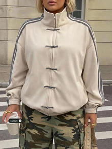 SHEIN CURVE+ Plus Size Coats Fall 2026 22W Back To School Airport Going Out Office Holiday Beige Casual Baggy Streetwear - Apricot - View 1