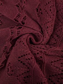 Elaquor Plus Size Autumn Casual Elegant 2000s 90s Solid Color Hollow Knit Cardigan Club Formal Office Formal Black Fall - Burgundy - View 7