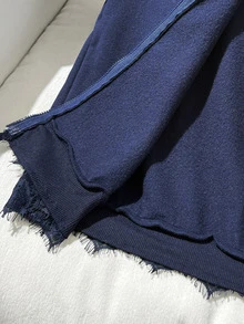 SHEIN 青少年女孩秋冬休閒加厚抓絨內裡立領前開襟拉鍊蝴蝶結印花蕾絲飾邊拼接寬鬆落肩長袖外套開學穿搭寶藍色 - 藏蓝色 - 查看 8
