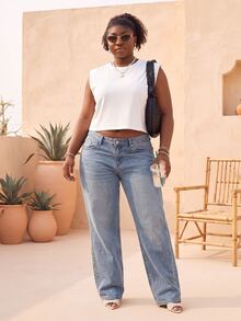 CurvyTilda Plus Size Casual Solid Color Tank Top, Versatile For Summer White - White - View 4