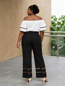 CurvyTilda Plus Mesh Insert Flare Leg Pants Black - Black - View 3