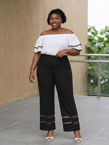 CurvyTilda Plus Mesh Insert Flare Leg Pants Black - Black - View 5