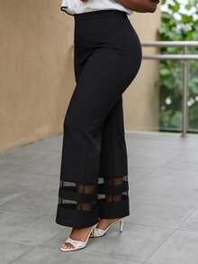 CurvyTilda Plus Mesh Insert Flare Leg Pants Black - Black - View 4