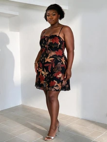 CurvyTilda Plus Size Women's Floral Print Sleeveless Dress, Spring/Summer Elegant - Multicolor - View 3