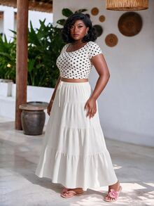 CurvyTilda White Summer Basic Boho Vacation Holiday Casual Plus Size Skirt,Chic Tiered Maxi Skirt For Daily Commute,Date,Party,Wedding,Beach Fashion,Y2k Style - White - View 4